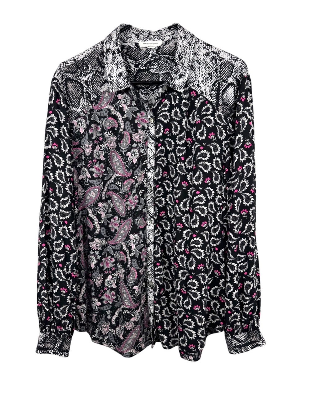 beachlunchlounge Python Paisley & Floral Button Down Tunic Shirt Size L